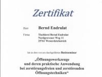Zertifikat "Öffnungstechniken" Bernd Endurat