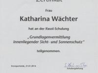 Zertifikat "Sicht- und Sonnenschutz" Katharina Wächter