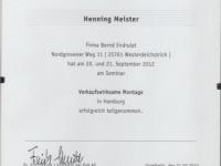 Zertifikat "Verkaufswirksame Montage" Henning Meister