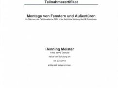 Teilnahmezertifikat Henning Meister
