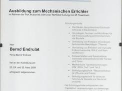 Teilnahmezertifikat "Mechanischer Errichter"