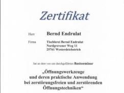 Zertifikat "Öffnungstechniken" Bernd Endurat