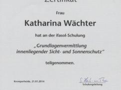 Zertifikat "Sicht- und Sonnenschutz" Katharina Wächter