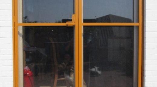 Außenansicht Holz-Terrassentür mit Seitenteil und Insektenschutz