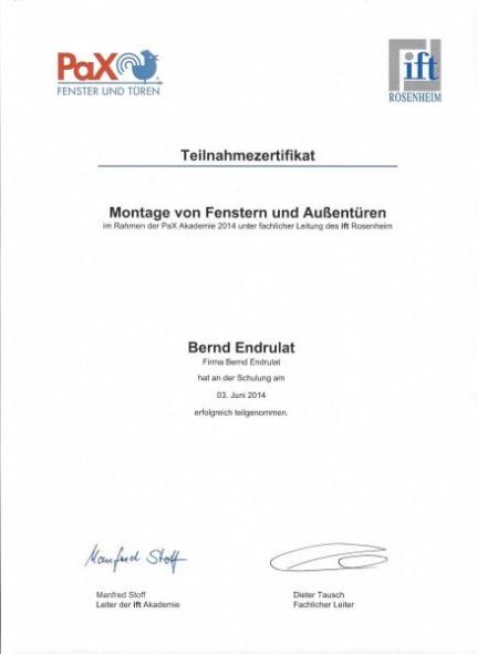 Teilnahmezertifikat Bernd Endrulat 