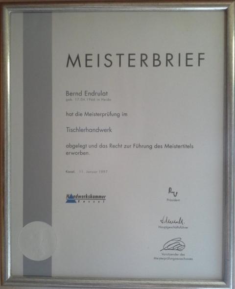 Meisterbrief Bernd Endrulat