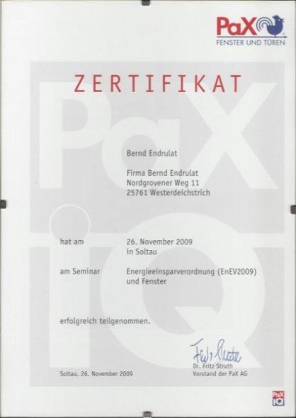 Zertifikat "Energiesparen" Bernd Endrulat 