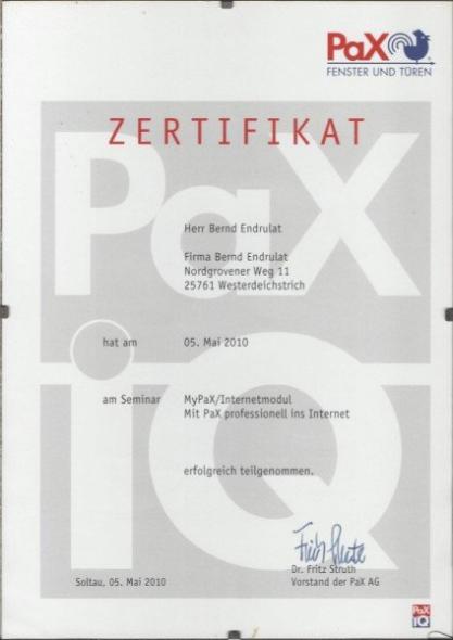 PaX-Zertifikat "Internetmodul" Bernd Endrulat 