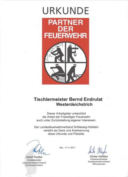 Urkunde "Partner der Feuerwehr"