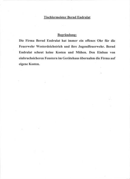 Begründung für Partnerschaft mit der Feuerwehr